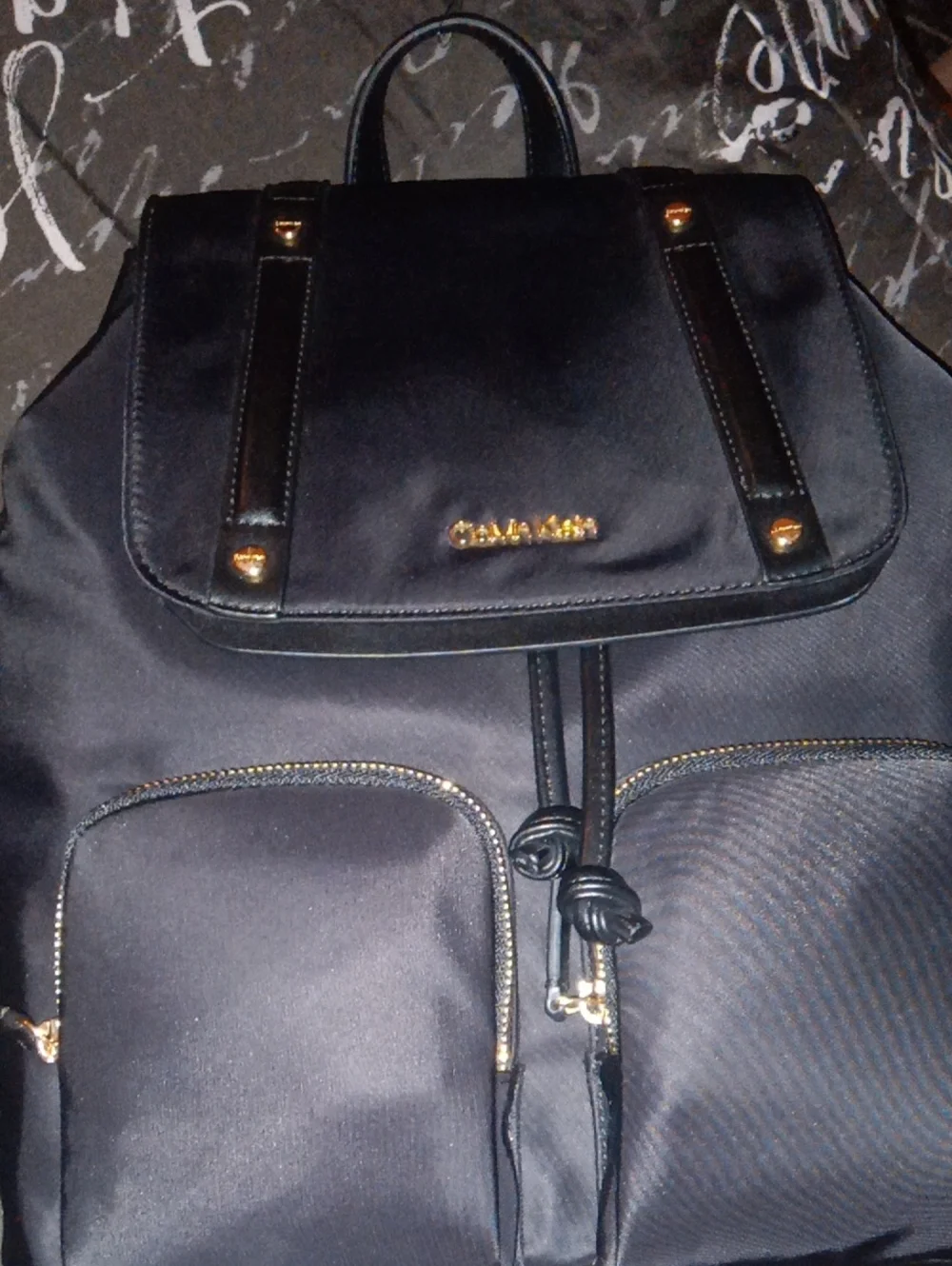 Calvin Klein Black Backpack with Gold Accents